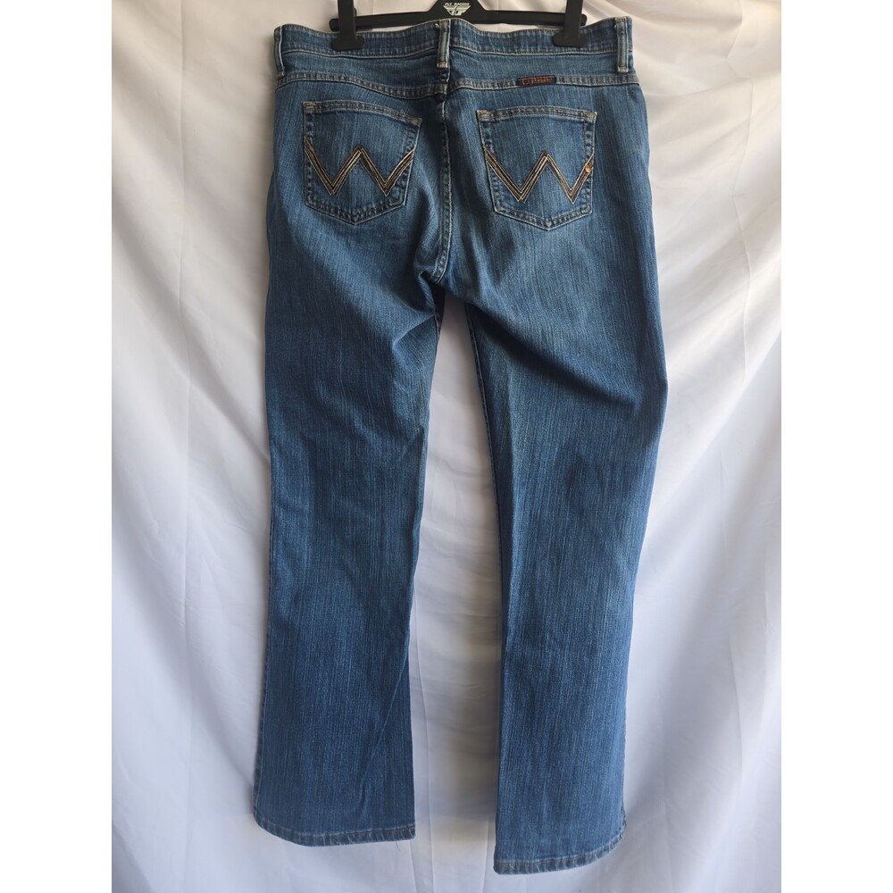 Wrangler Q Baby No Gap Waistband Boot Cut Denim Blue Jeans, Women's 13/14 X 32